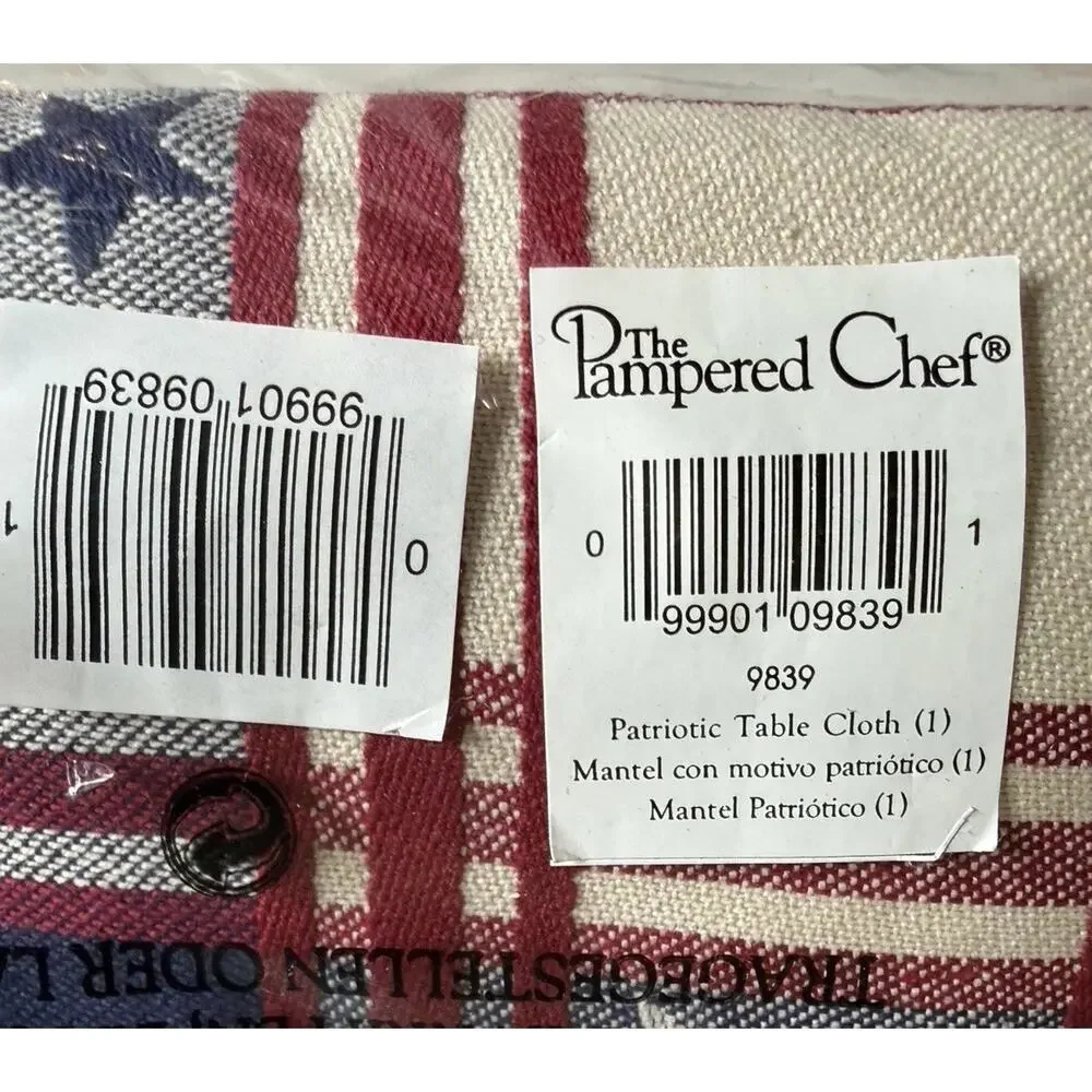 Pampered Chef Patriotic Americana Tablecloth Stars Stripes 62x80” Blue Red White